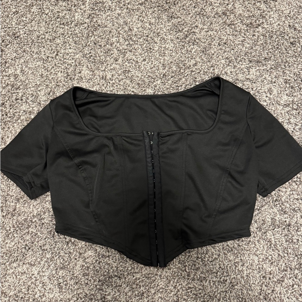 SHEIN Black Corset Style Crop Top Short Sleeve